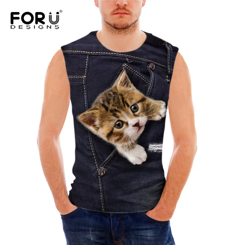 FORUDESIGNS/3D черный джинсовый карман мужские топы на бретелях удобные футболки с