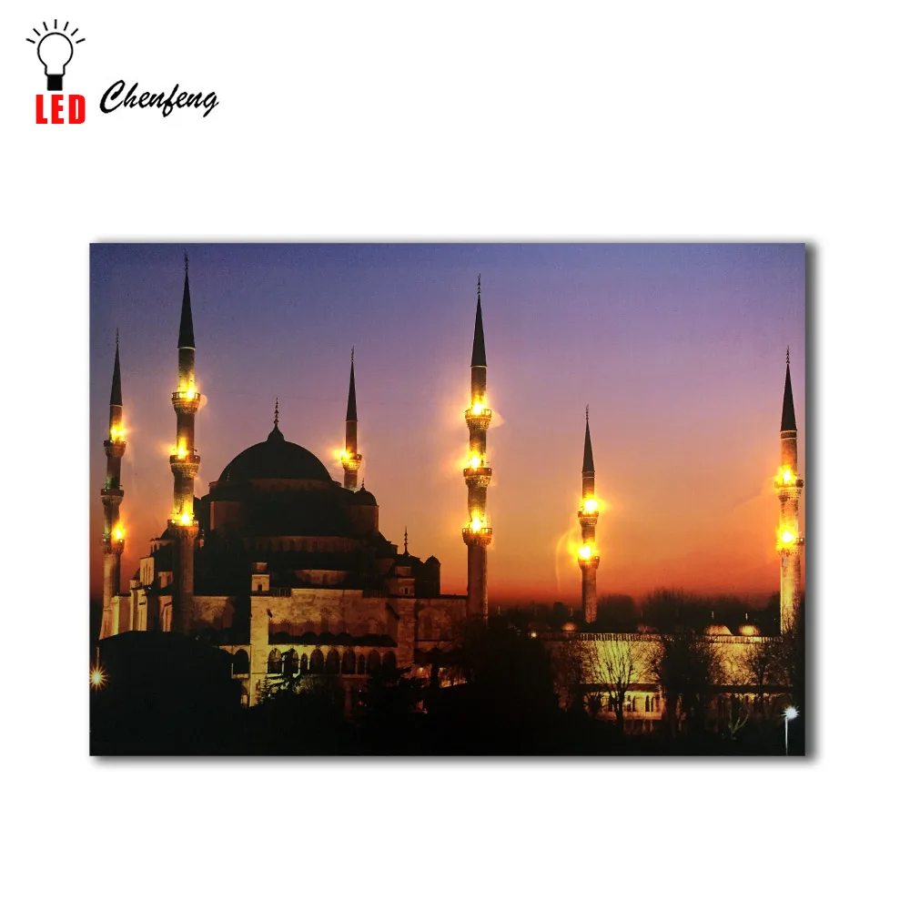 

Led canvas wall decor Sultan Ahmed Mosque Istanbu islam Architecture wall picture lighted up Canvas art painting battery open
