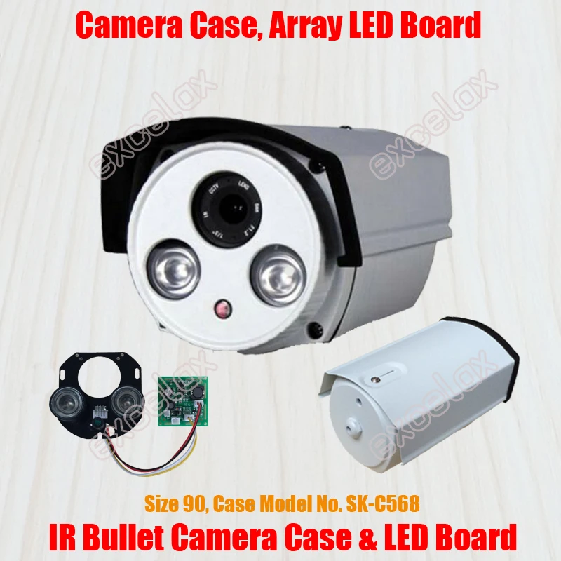 

Waterproof Bullet Camera Case & 2x Array LED IR Board Size 90 Aluminum Alloy Casing IP66 Outdoor Housing by Excelax