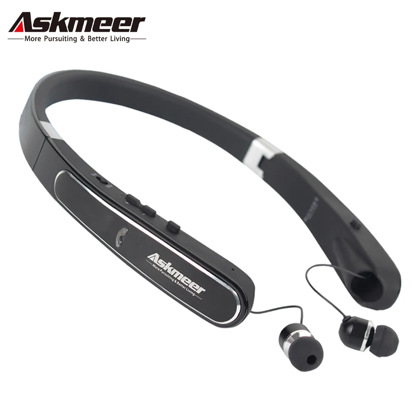 Askmeer Спортивные Bluetooth наушники с шейным ремешком беспроводная гарнитура складные