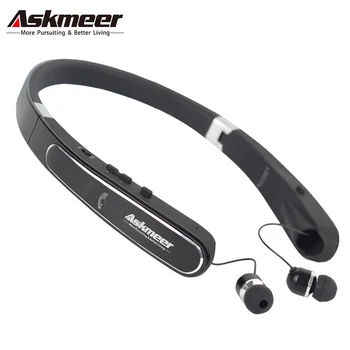 

Askmeer Sports Bluetooth Earphone Neckband Earbuds Headset Wireless Handsfree Foldable Headphones with Mic for iPhone Xiaomi