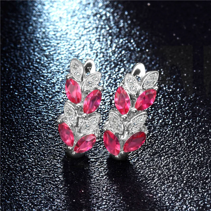 

QCOOLJLY Sparkling Vivid Leaves CZ Zircon pendientes brincos Fresh Austria Crystal Silver-Color Hoop Earring For Women Jewelry