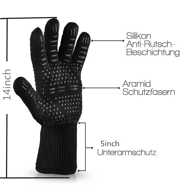 1 пара противопожарные защитные перчатки термостойкие перчатки Арамидные перчатки для барбекю Кухонные перчатки прямые поставки предплечья защита