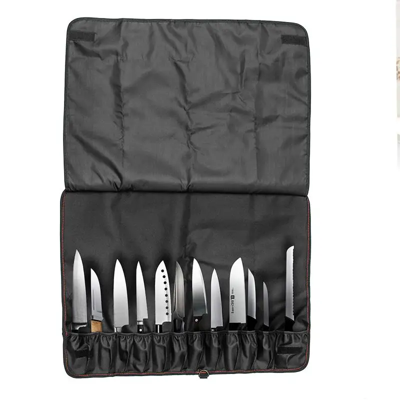 Черный нож шеф-повара, сумка в рулоне, кухонный пакет, ткань Оксфорд, 12 карманов, без ножа, большой размер, портативный чехол для переноски, рулон повара, сумка