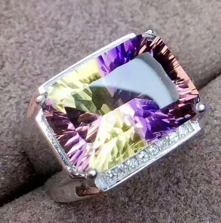 

Men ring Ametrine ring 7.3CT gemstone 925 sterling silver Fine jewelry Handworked rings Boss ring #TF18080216