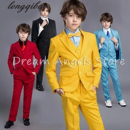 

2017 New Child Blazers Suits Buying 4-14T Boy Clothing sets Coat + Pant +Vests Baby Costumes Solid Blue/Purple Kids Garment