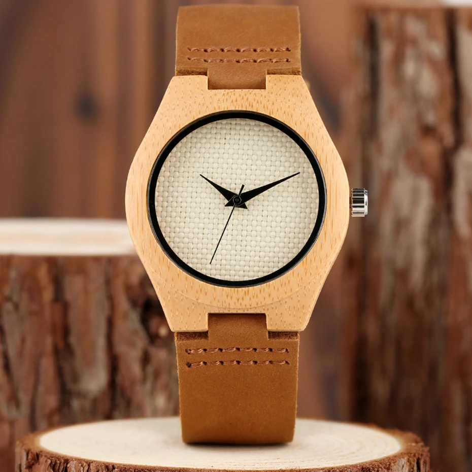 Fresh GreenBeige Nylon Dial Women's Novel Bamboo Analog Watch Minimalism Wood Female Genuine Leather Clock Reloj de madera 2017 2018 Christmas Gifts for Women Girls (20)