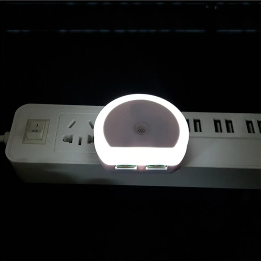 EU/US/UK Plug Socket Lamp Led-Nachtlampje Met Dual Usb-Poort 5V 1A Licht Sensor Controle Kamer Home Verlichting Plug-in Wandlamp