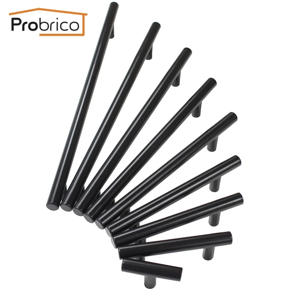 

Probrico Black T Bar Cabinet Handle Stainless Steel Diameter 12mm Hole Space 50mm~256mm Kitchen DoorKnob Furniture Drawer Pull