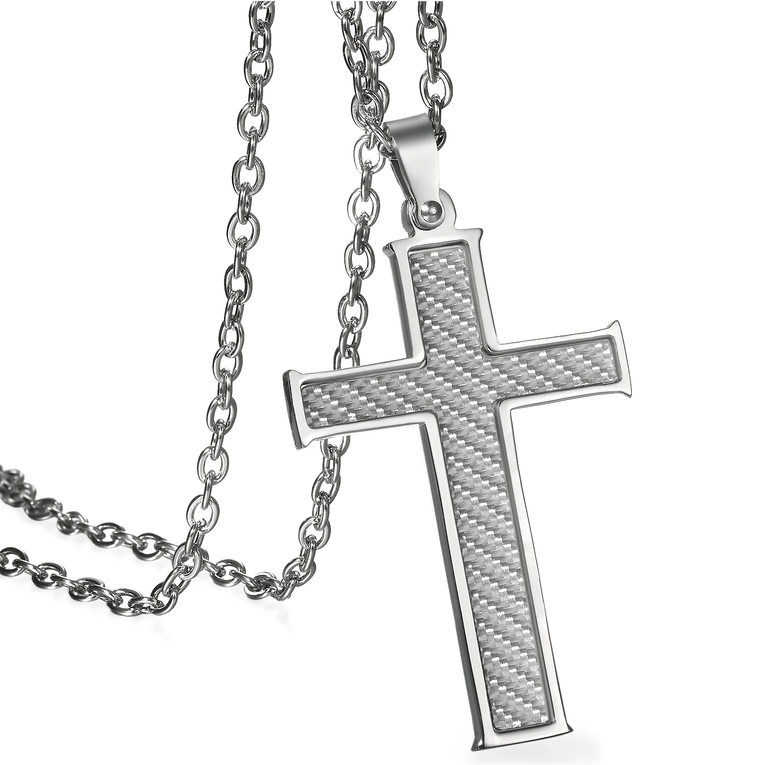HTB1O581gH5YBuNjSspoq6zeNFXam BONISKISS Carbon Fiber Stainless Steel Men's Cross Necklace 21.5 Inch