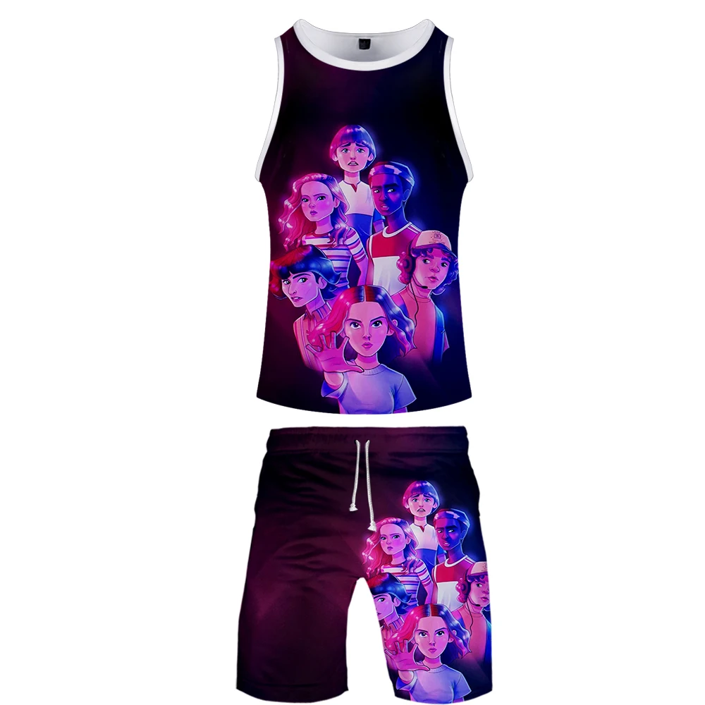 Frdun Tommy Harajuku 3D New Fashion Sreanger Things Cool Summer Streetwear two piece set Tank Tops+shorts accessories Men Sets