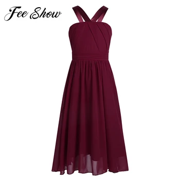 

FEESHOW Princess Flower Girls Dresses Children Kids Chiffon Wide Shoulder Straps Pageant Dress First Communion Prom Formal Dress