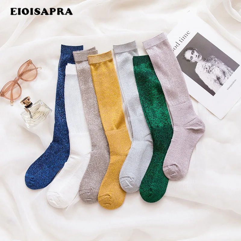 

[EIOISAPRA]Shiny Lace Gold Silver Silk Heap Heap Socks Women Cute Mesh Long Meias Funny Socks Harajuku Japan Calcetines Mujer