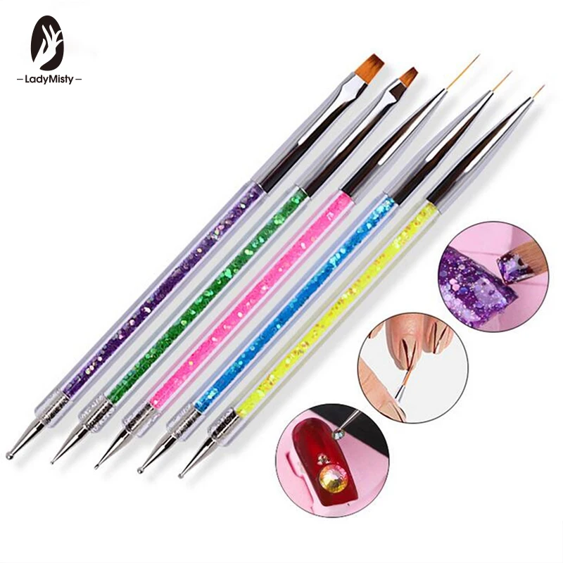 

Ladymisty 5Pcs/set UV Gel Painting Drawing Nail Art Dot Point Dotting Pen Acrylic Handle 2 Way Brush Salon Decoration Tools Kit