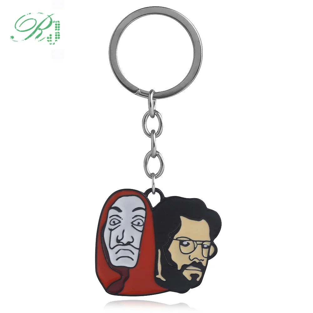 

RJ Hot Spain TV Series La Casa De Papel Keychains The House of Paper Keyring Money Heist Salvador Dali Funny Choker Men Jewelry