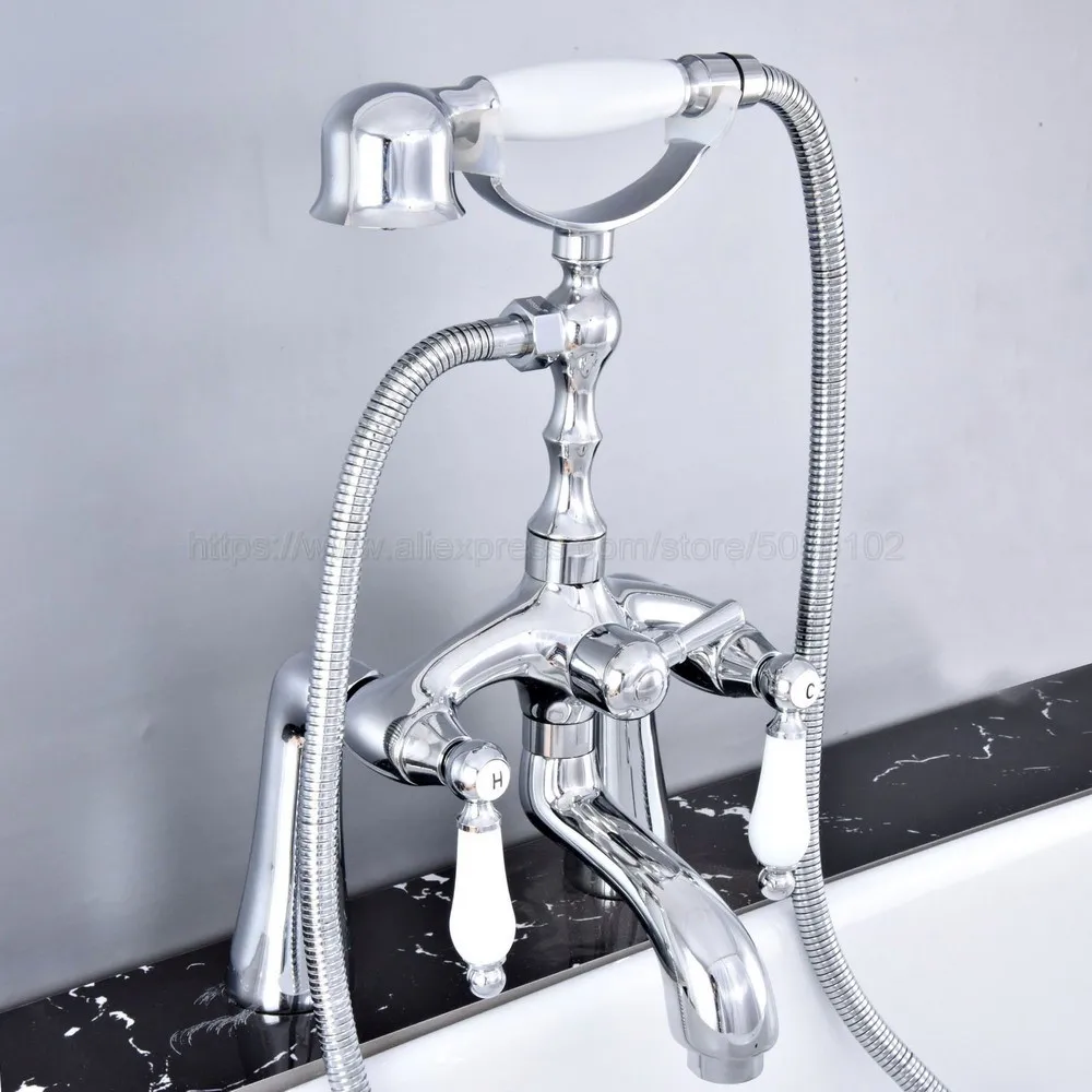 Polished Chrome Bath Tub Faucet Ceramic Handle & Handheld Shower Head Faucet Bathtub faucet set shower faucet set ztf758