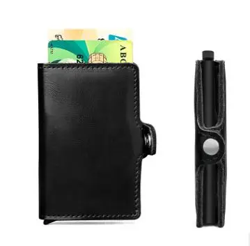 Для женщин и мужчин Блокировка Rfid кошелек из натуральной кожи Бизнес алюминиевый кредитный держатель для карт кошелек автоматический скользящий Чехол для карт 3 цвета - Цвет: Black card holders