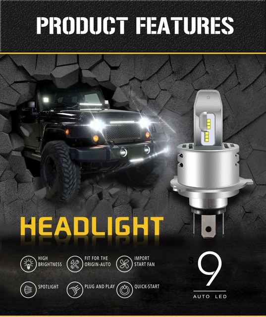 H4 Hi/Low Dual Beam LED Headlight Kit - 6000K 8000LM with Philips ZES Chips