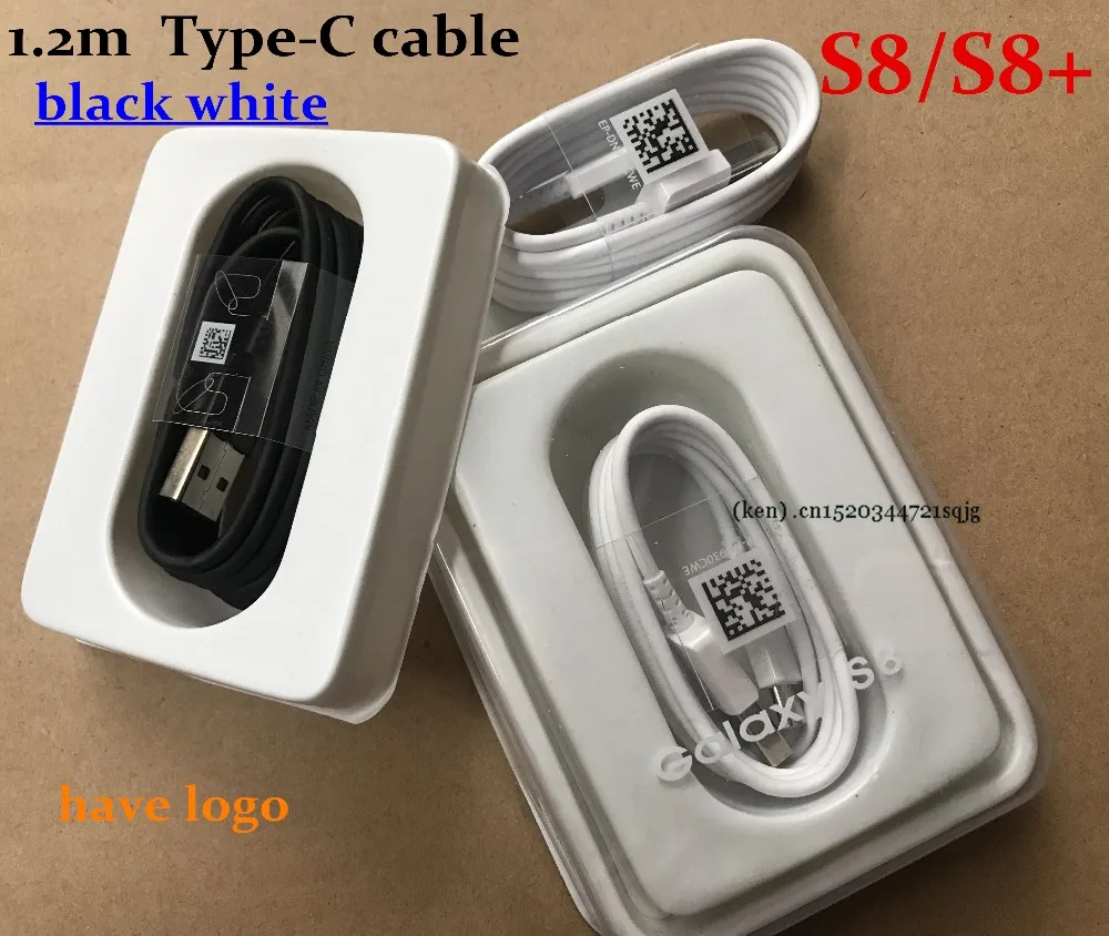 

100Pcs 100% Genuine Original S8 USB Type-C 1.2M fast Charing Data Sync Cable For S8 Note 7 8 S8 S9 plus S10 with package USB C