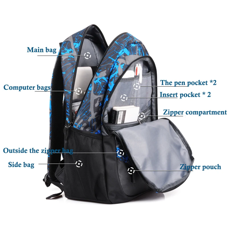 OZUKO Fashion Men's Backpack Luminous Students School Bags External USB Charge Laptop Backpacks Teenagers Casual Travel Mochila