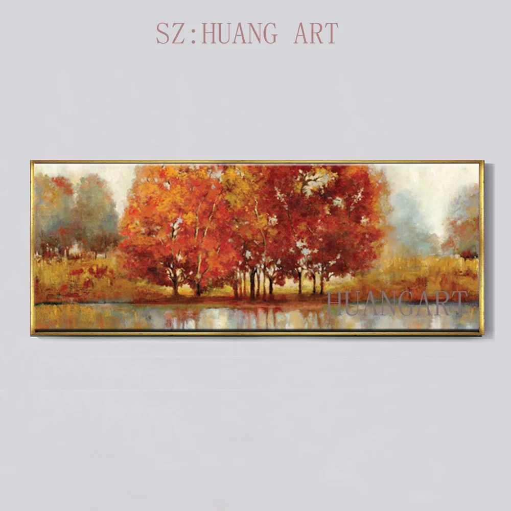

100% Hand Painted Gold Tree Painting Modern Gallery Oil Painting Wall Canvas Decor Art Beautiful Tree Scenery Oil Painting Deco