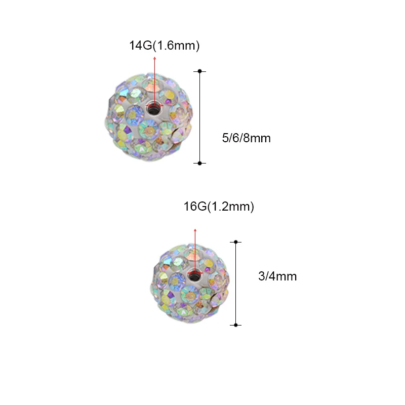5 шт./лот, 3/4/6/5/8 мм эпоксидной смолы с украшением в виде кристаллов с резьбой для пирсинга мяч Запчасти живота Лабрет, украшение для бровей Триммер для носа ниппель в форме подковы язык кольцо для пирсинга