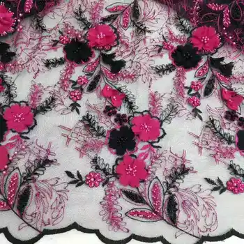 

High-grade multi-line embroidery three-dimensional flower Nigeria lace French mesh fabric African lace can design wedding dress