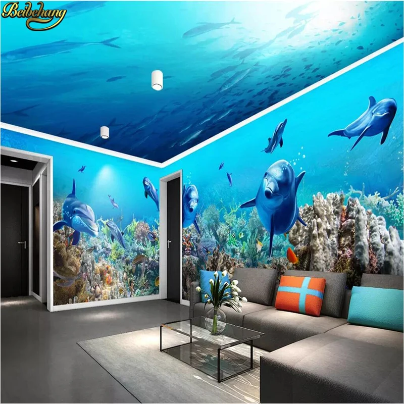 

beibehang Custom Fantasy Underwater World Dolphin wallpapers for living room Theme Space House photo 3D wallpaper for walls 3 d