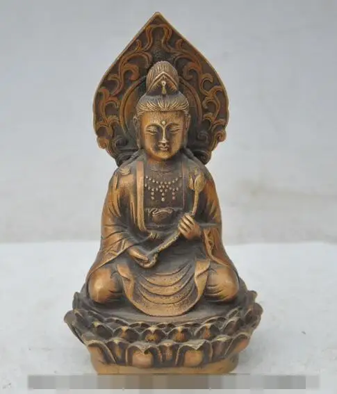 S2819 5 &quotСтарый тибетский буддизм бронзовый lotus Kwan-Yin Bodhisattva Guan Yin статуя Будды | Дом