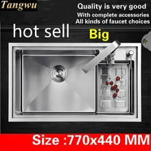 Горячая стандартная Мода Многофункциональная кухонная ручная раковина одинарная мойка прочная 304 нержавеющая сталь 770x440 мм