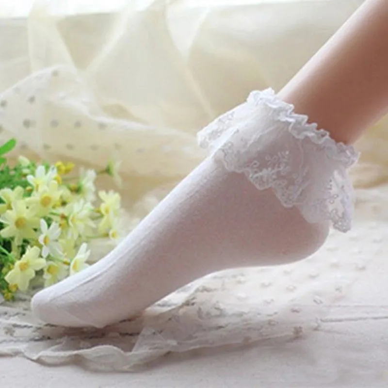 girls ivory frilly socks