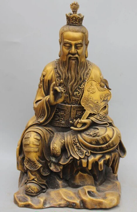 

15"Chinese Bronze The Carved Taoism Lord Lao Zi Taoist buddha hand fan Statue