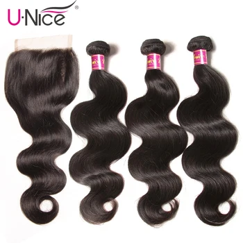 UNICE Hair Brazilian Body Wave Remy Hair Bundles With Closure 4PCS Human Hair Bundles With Innrech Market.com
