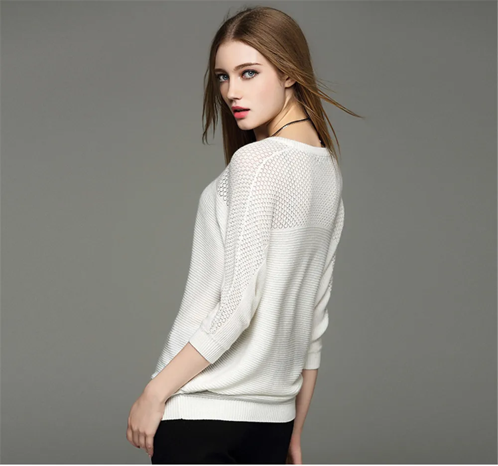 Fashion All Match Autumn Women Sweater Big Chest Batwing Sleeve Warm Sweater Solid Cotton Loose Knitted O-neck Female Pullovers (9)
