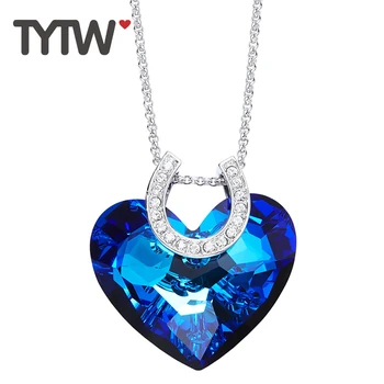 

TYTW Crystals From Austrian Brass Women Necklaces Chic Fashion Jewelry Ocean Heart Blue statement necklace Elegant Party Choker