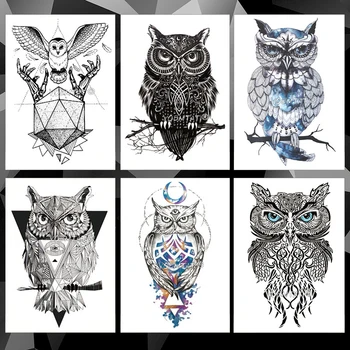 

1 Sheet Colorful Drawing Temporary Tattoo Women Men Body Art Catoon Owl Decal Design Waterproof Tattoo Sticker Watercolor