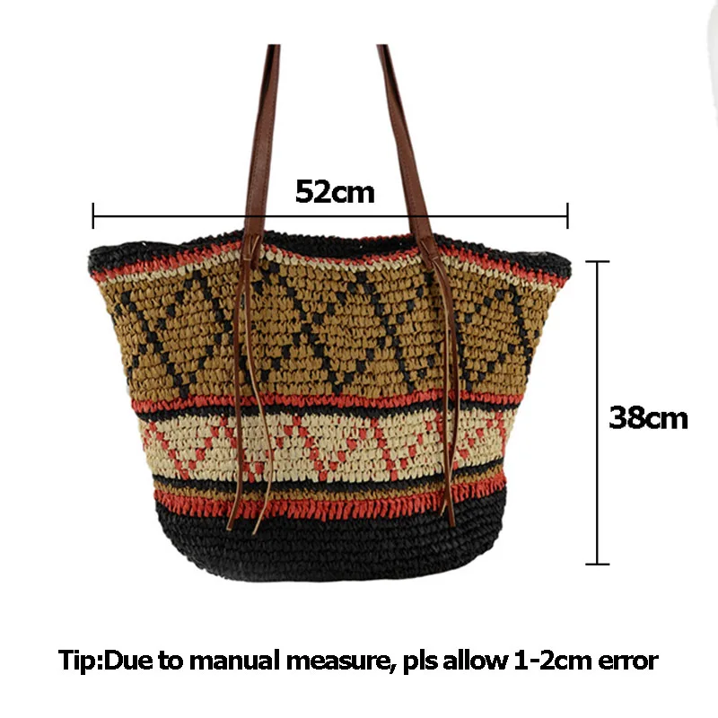 Women Straw Bag Bohemian Female Summer Large Beach Vintage Woven Handbag Lady Shopping Shoulder Bags Travel Casual Tote SS3056 (8)