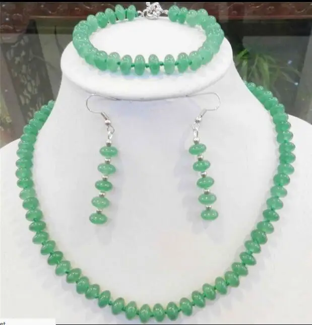 

5x8mm Natural Green Beads Necklace Bracelets Earrings Set