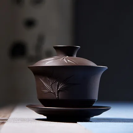 Шахта GaiWan китайский чайный набор кунг-фу Фиолетовый песок Большой Фиолетовый песок Исин высокое качество ручной работы чайник чаша - Цвет: 02