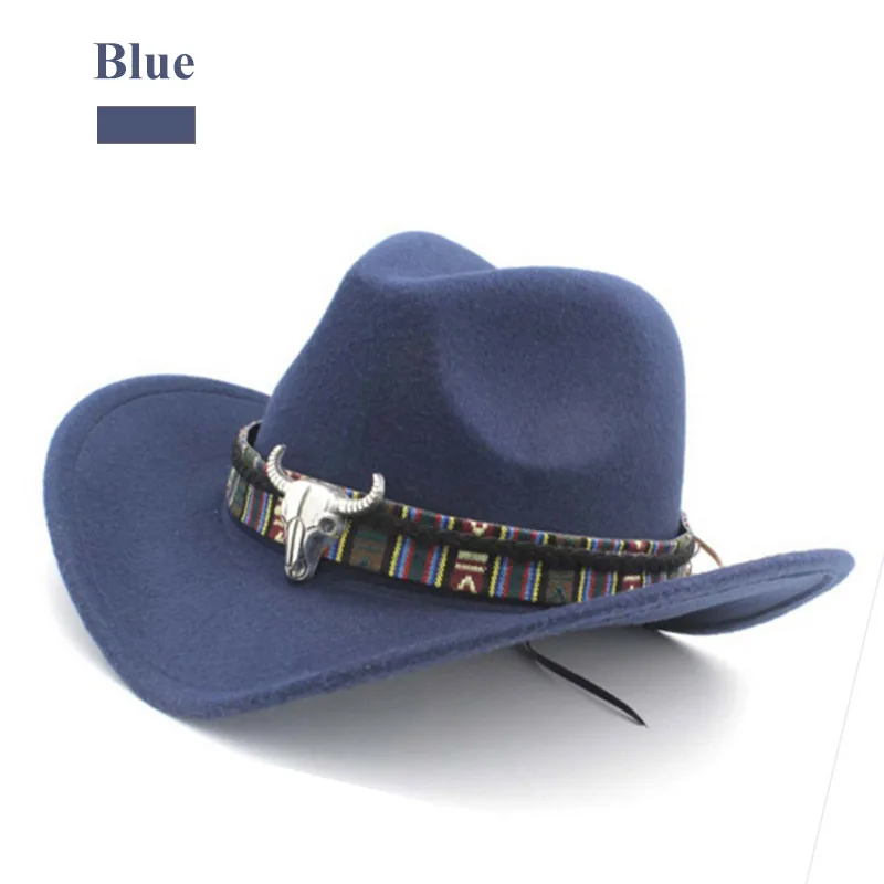 Новинка, этнический стиль, ковбойская шляпа в западном стиле, Женская шерстяная джазовая шляпа, ковбойская шляпа в западном стиле - Цвет: E