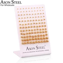 ASONSTEEL 60 пар/лот хирургические серьги-шарики золото/серебро/черный/розовое золото Размер 3 мм-8 мм серьги-гвоздики колье для женщин