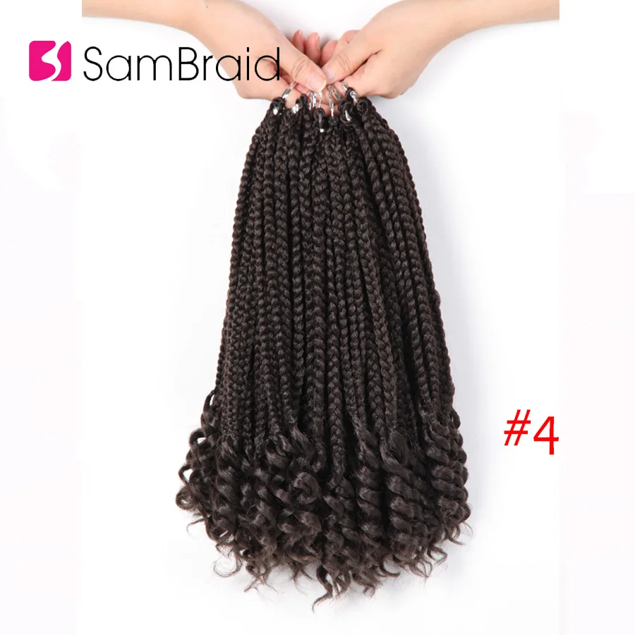 SAMBRAID Curl Box Braids Hair Extensions Crochet Braids Synthetic Hair 24Root/60G /Pack Pure Color For Black Women