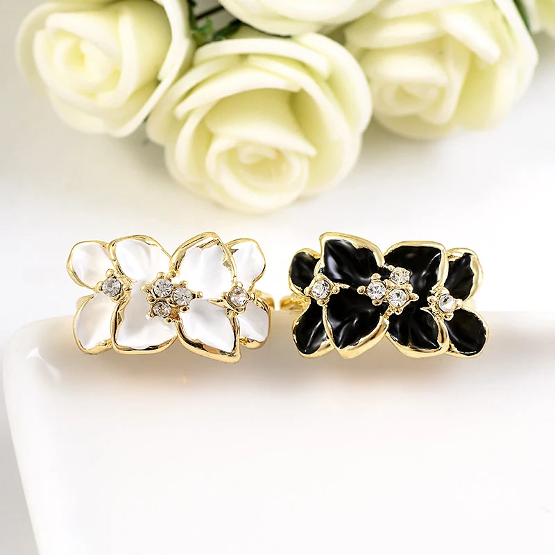 H: HYDE высокое качество винтажное черно-белое кольцо с камелией золотого цвета Австрийское кольцо с кристаллами для женщин Свадебные anillos