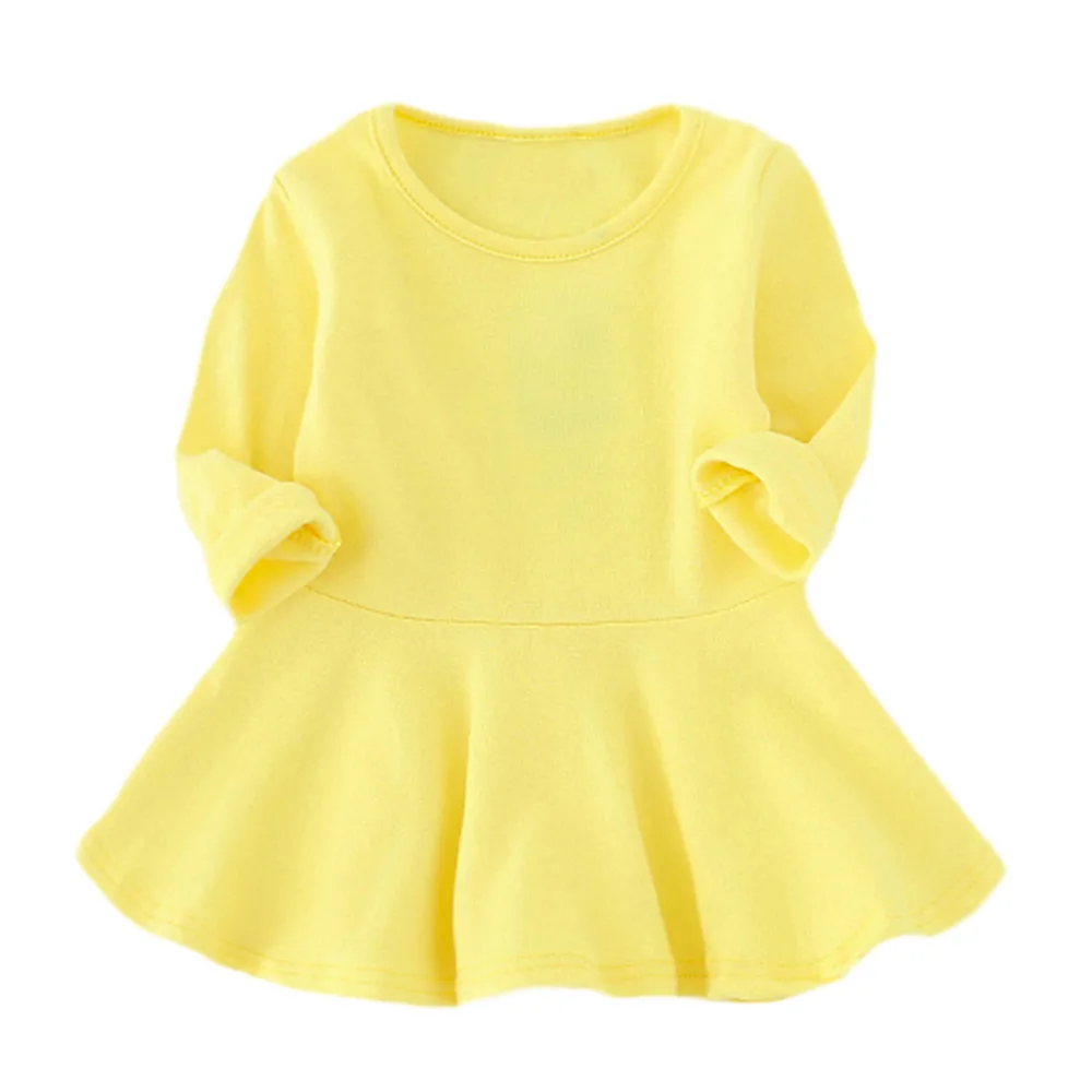 Vestido infantil/платье для маленьких девочек; 7 ярких цветов; однотонное Повседневное платье принцессы с длинными рукавами для малышей; одежда для маленьких девочек - Цвет: Цвет: желтый