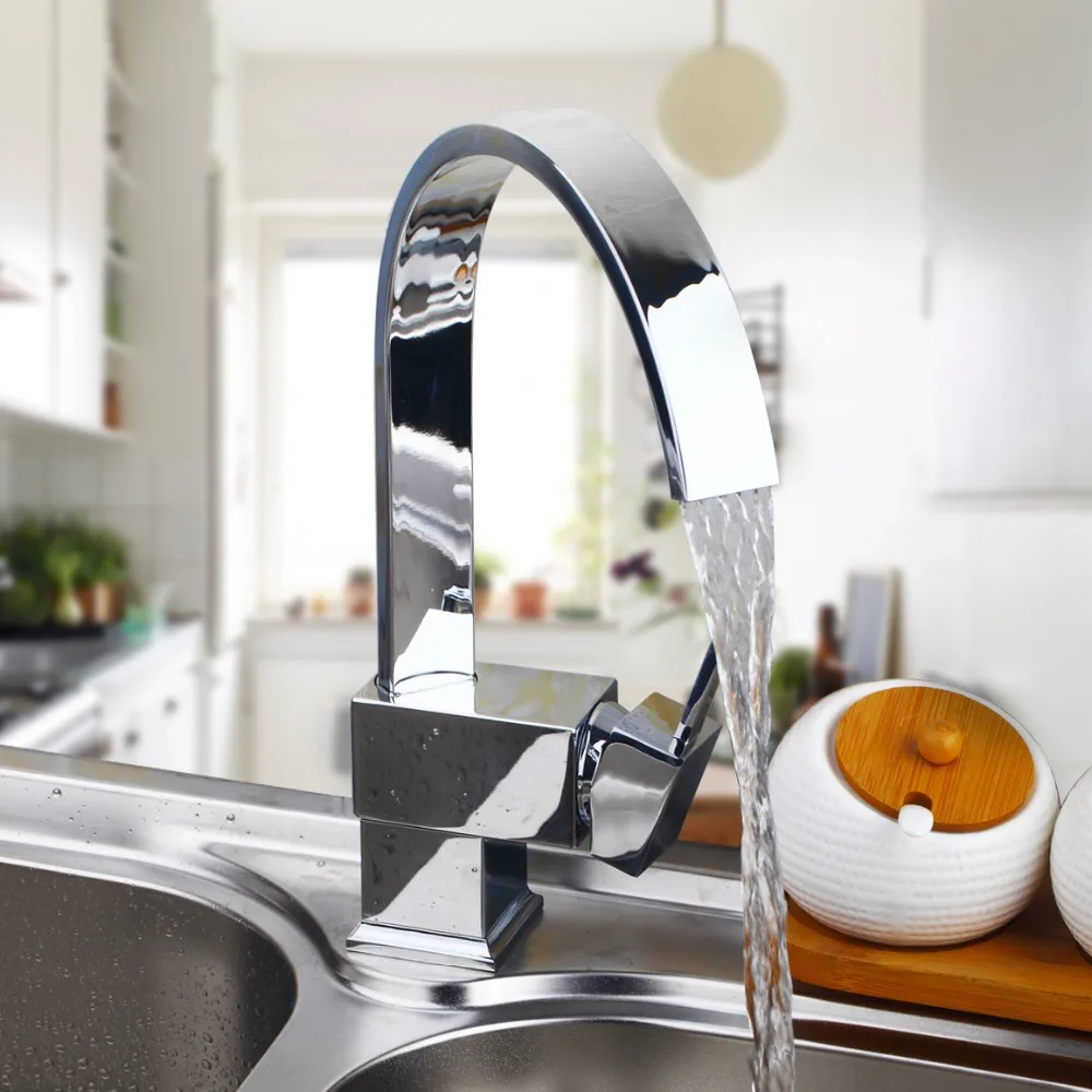 Soild Chrome Brass Kitchen Swivel Spout Faucet Mixer Tap W Hole Cover Plate