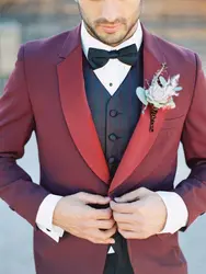 Новинка 2019 года, мужские костюмы красного цвета, Свадебный костюм, деловой костюм из 2 предметов, облегающий Блейзер, смокинг для жениха