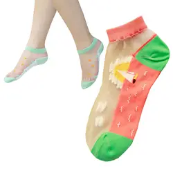 5 пар Для женщин носки осень лето тонкие шелковые прозрачной мелкой рот носки до лодыжки забавные морской серии рыба моды шаблон Meias