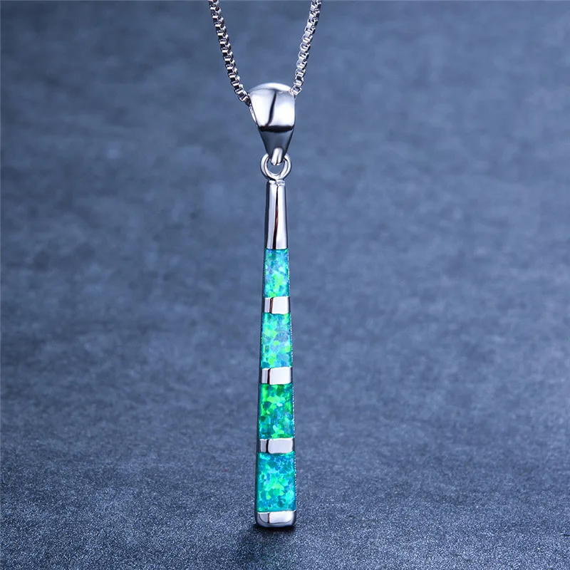 Luxury Female Long Geometric Pendants Necklaces Boho Silver Blue Green Fire Opal Necklace Vintage Wedding Necklaces For Women