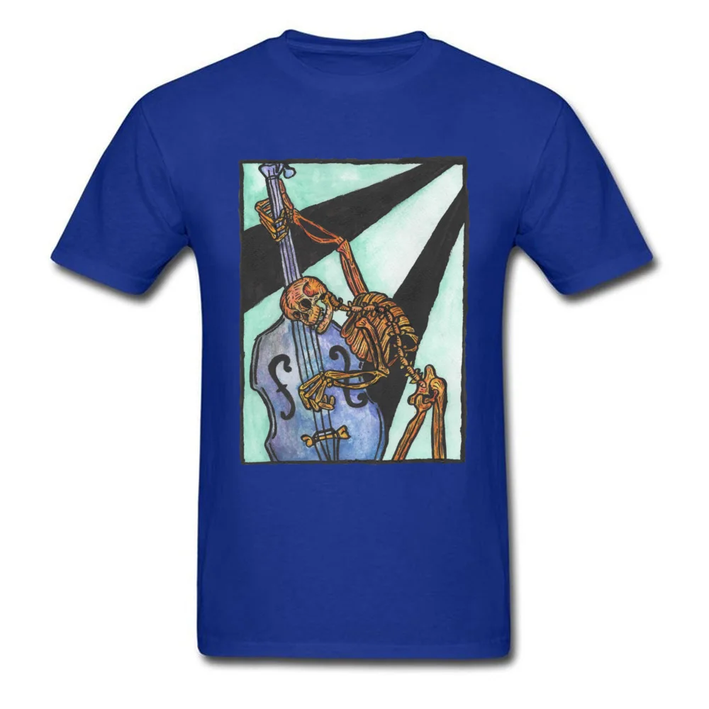 100% Cotton Men Short Sleeve Double Bass Jazz Skeleton T Shirt Geek Tops Shirts Faddish Customized Round Collar Tops Tees Double Bass Jazz Skeleton blue
