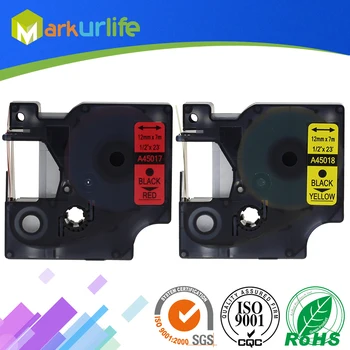 

2 PCS Label Maker for DYMO Self-Adhesive D1 Tape 45017, 45018 (12mm*7m) Black on Red/Black on Yellow with factory price